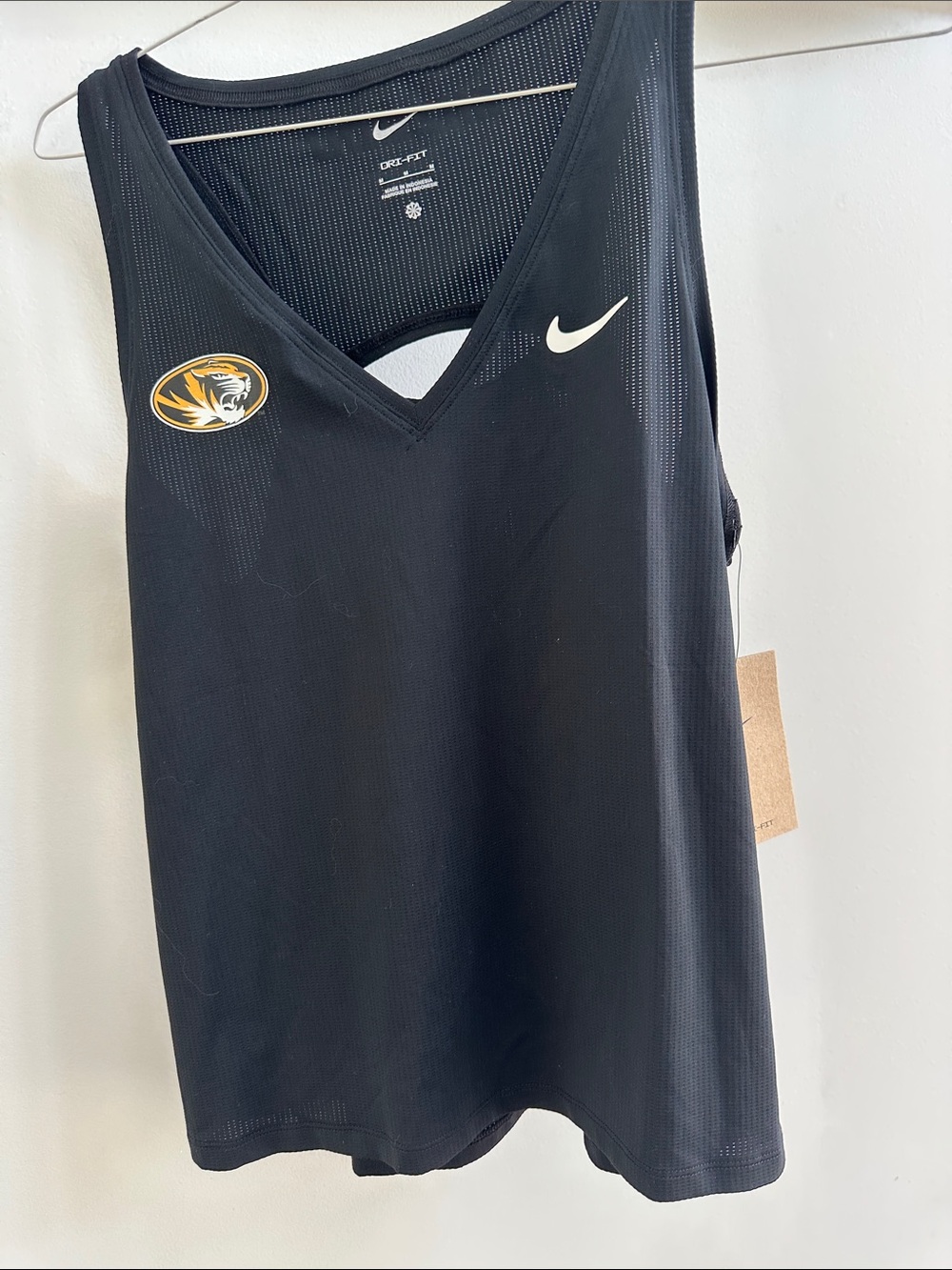 Nike Black Dri-FIT V-Neck Tank with Yellow & White Mizzou Tigers Logo
